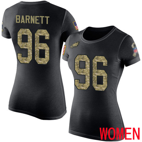 Women Philadelphia Eagles #96 Derek Barnett Black Camo Salute to Service NFL T Shirt->women nfl jersey->Women Jersey